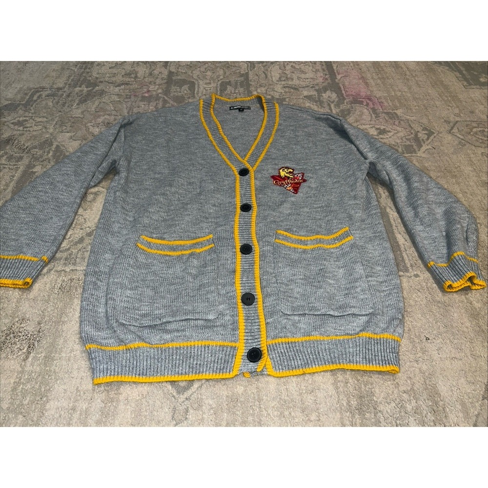 Harry Potter Womens Sz XL Cardigan Button Sweater Wizarding Gryffindor‎ Gray